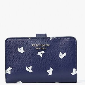 KATE SPADE PAPER BOATS SPENCER WALLET IN SQUID INK NAVY & WHITE LEATHER ZIP SNAP